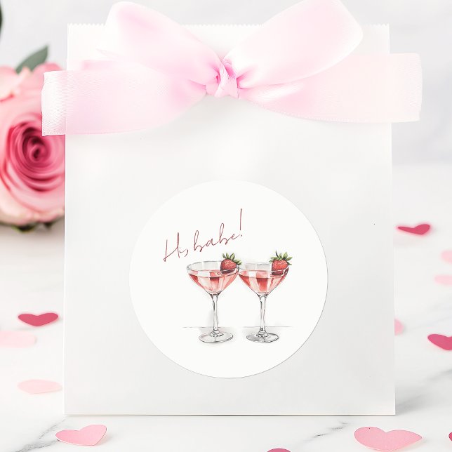 Galentine's Day Babe Strawberry Cocktail Party Runder Aufkleber (Von Creator hochgeladen)