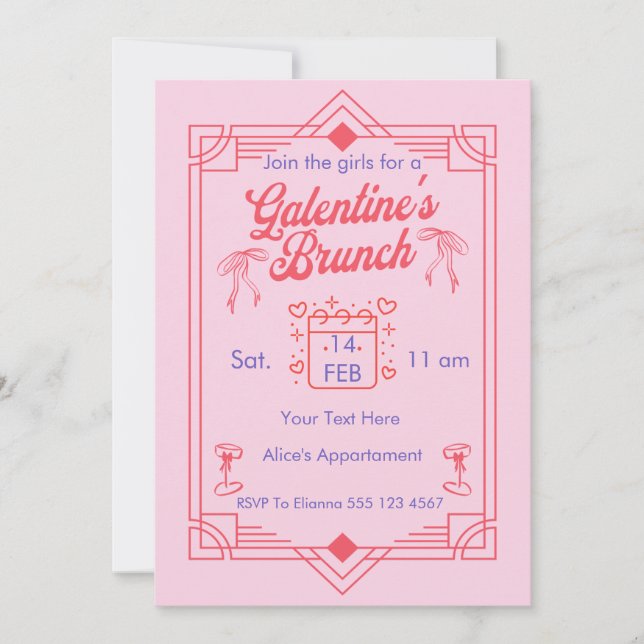 Galentine's Day Brunch Girls  Party Invitation (Devant)
