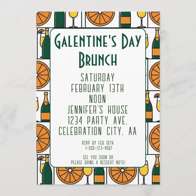 Galentines Day Brunch Mimosas Retro Einladung (Vorderseite)