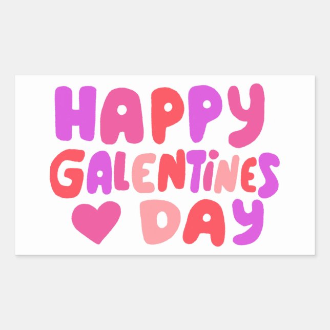 Galentines Day Bubble Letters Curvy Retro Groovy Rechteckiger Aufkleber (Vorderseite)
