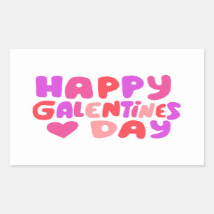 Galentines Day Bubble Letters Curvy Retro Groovy Rechteckiger Aufkleber
