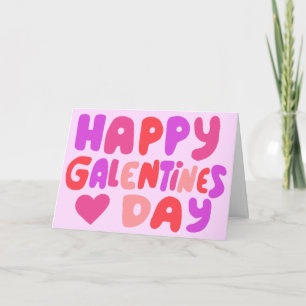Galentines Day Bubble Letters Pink Curvy Retro Karte