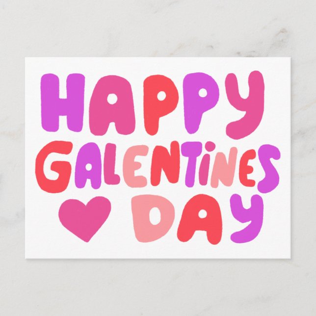 Galentines Day Bubble Letters Pink Curvy Retro Postkarte (Vorderseite)