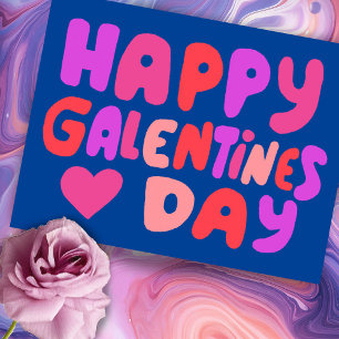 Galentines Day Bubble Letters Pink Curvy Retro Postkarte
