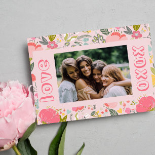 Galentine's Day Foto pink xoxo floral Feiertagskarte