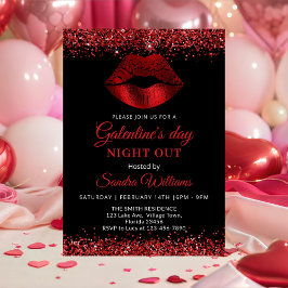 Galentine's Day Nacht Out Roter Glitter-Lippen Einladung