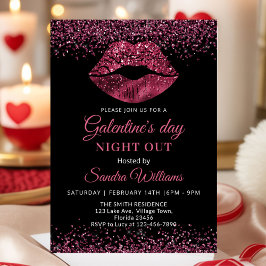 Galentine's Day Night Out Bordeaux Lippenstift Einladung