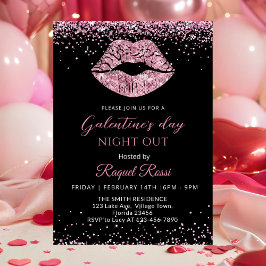Galentine's Day Night Out Rosa Glitter-Lippen Einladung