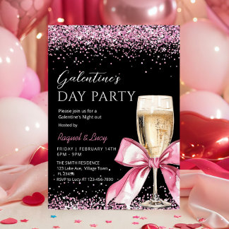 Galentine's Day Party Champagne Pink Coquette Einladung