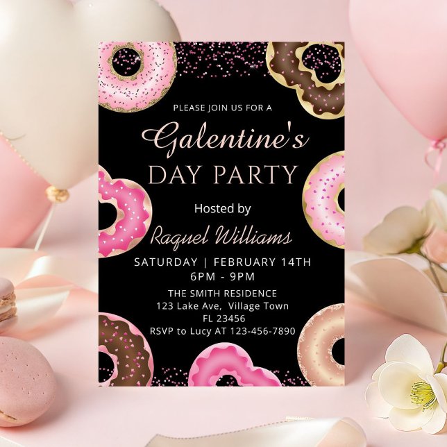 Galentine's Day Party Donuts Einladung (Pink Galentine's Day Party Donuts Invitation)