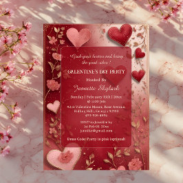 Galentine's Day Party Heart Ivory Vine Floral Red Acryleinladungen