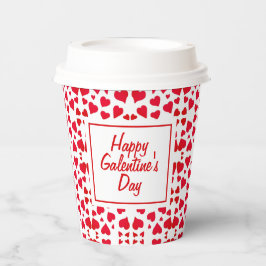 Galentines Day Script Red Hearts Pattern Party Pappbecher