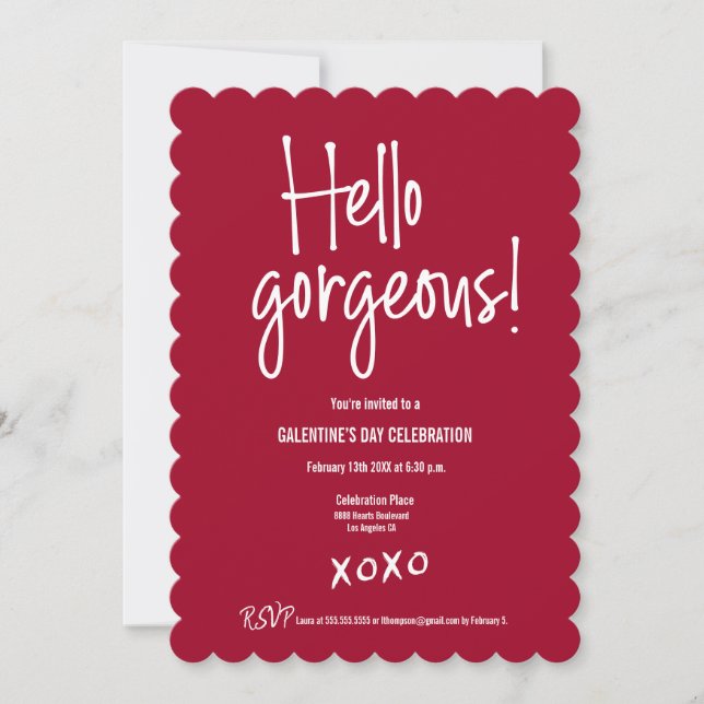 Galentine's Day xoxo Rot Hallo wunderbar! Einladung (Vorderseite)