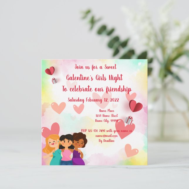 Galentine's Girls Night Einladung (Stehend Vorderseite)