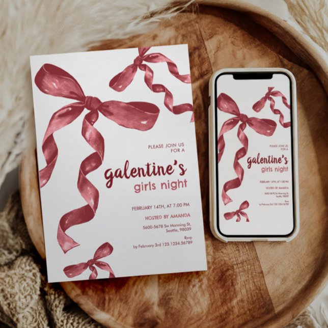 Galentines Girls Night Party Bow Einladung (Von Creator hochgeladen)