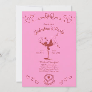 Galentines Girls Night Party Handgezeichnet Rosa R Einladung
