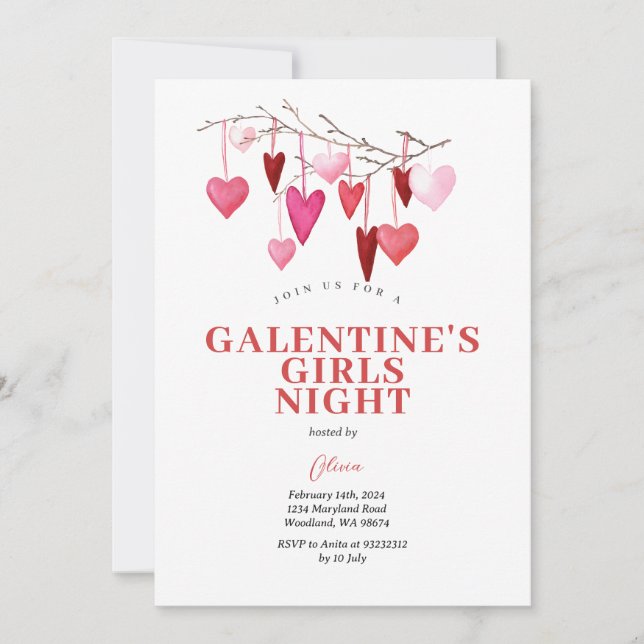 Galentine's Girls Night Valentine's Balloon Party Einladung (Vorderseite)