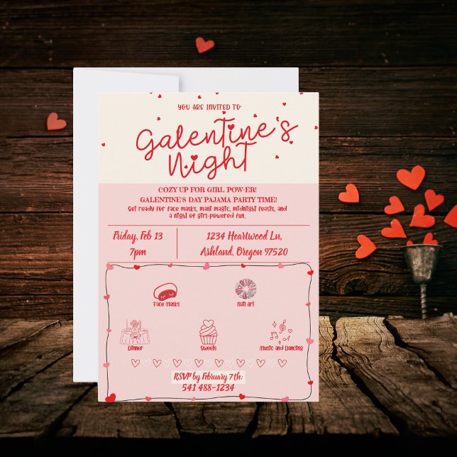 Galentine's Night Pajama Party Fun Girls' Night Einladung (Von Creator hochgeladen)