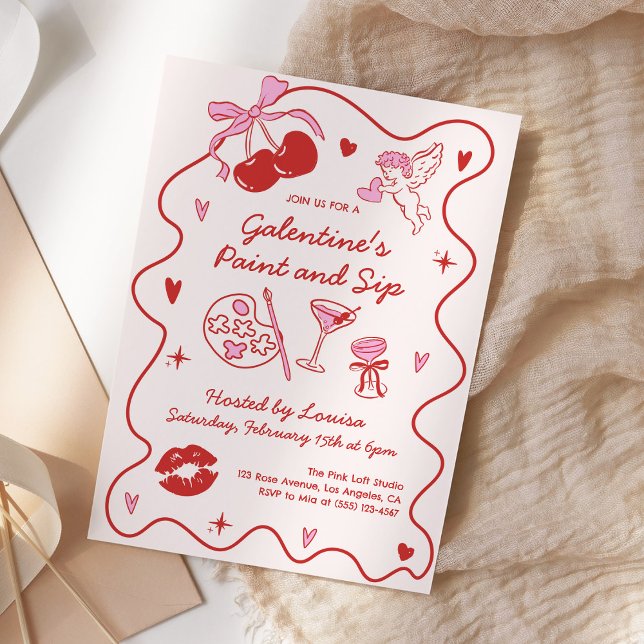 Galentines Paint and Sip Girls Valentines Party Einladung (Von Creator hochgeladen)