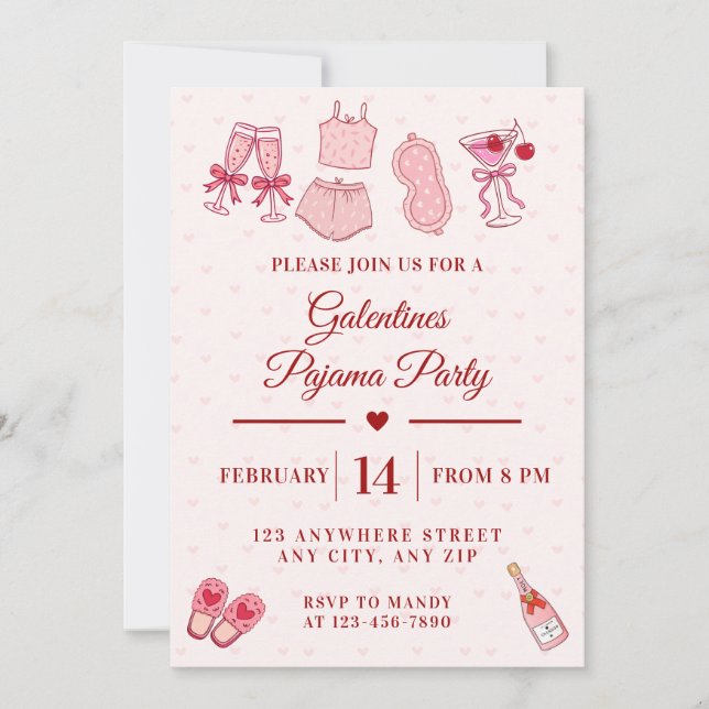 Galentines Pajama Party Girls Valentines Einladung (Vorderseite)