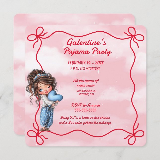 Galentine's Pajama Party Invitation (Devant / Derrière)