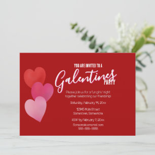Galentines-Party mit 3 Herzen auf Rot Einladung