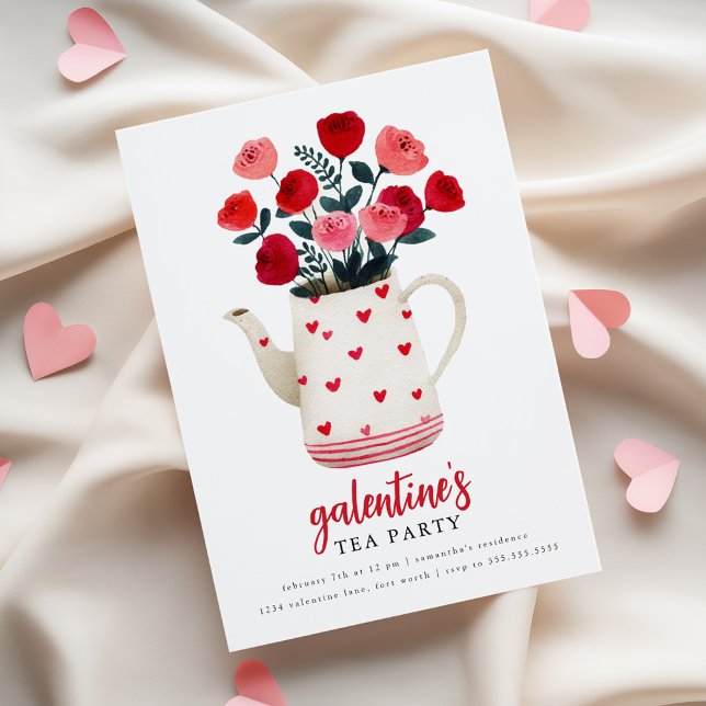 Galentine's Tea Party Teapot Floral  Invitation Einladung (Von Creator hochgeladen)