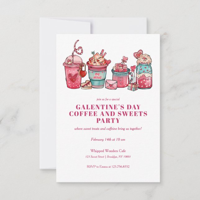 GALENTINES VALENTINE'S DAY KAFFEE CUPS UND SÜSSIGK EINLADUNG (Vorderseite)