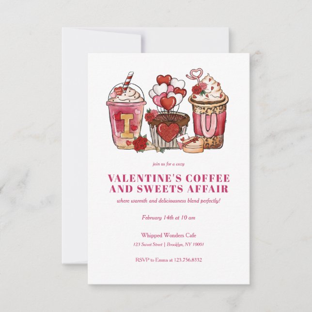 GALENTINES VALENTINE'S DAY KAFFEE CUPS UND SÜSSIGK EINLADUNG (Vorderseite)