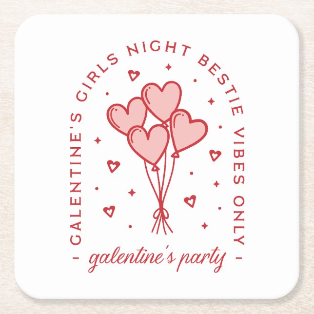 Galentinische Party-Valentininen bestickten Mädche Rechteckiger Pappuntersetzer (Vorderseite)