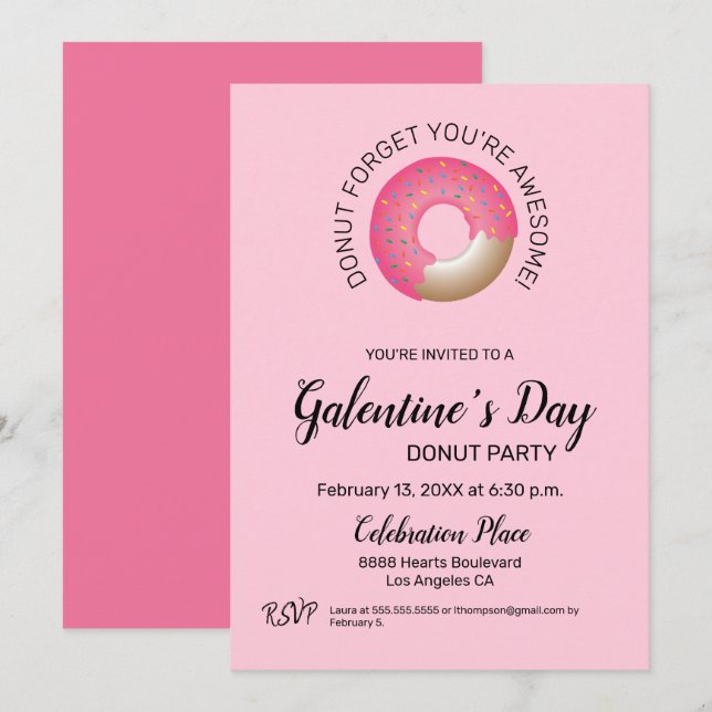 Galentinstag Donut Party Pink Valentine's Girly Einladung (Vorne/Hinten)