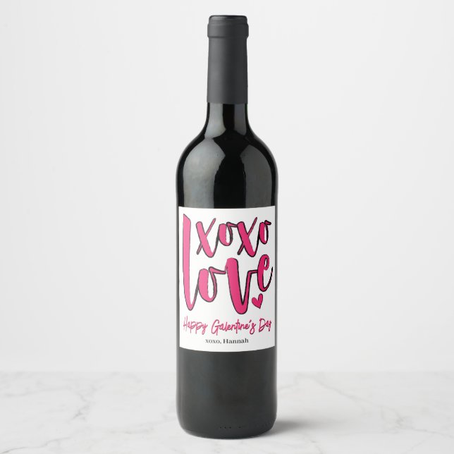 Galentinstag XOXO Liebe kühl rosa Weinetikett (Vorderseite)