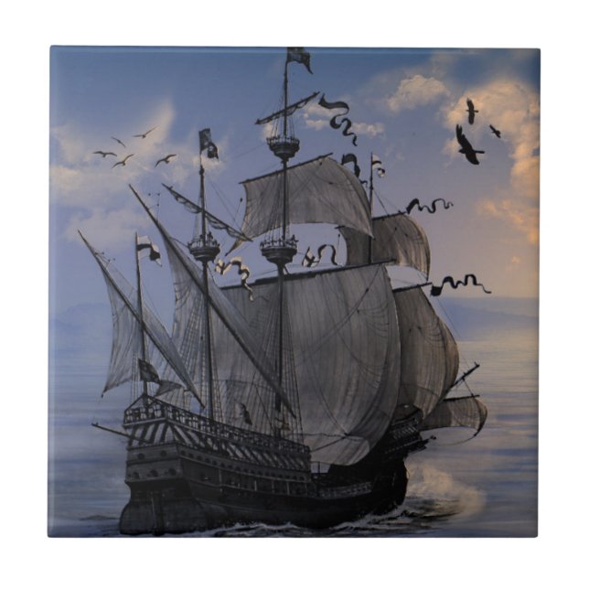 Galeone unter Vollsegeln Fliese (Vorderseite)