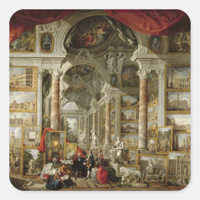 Galerie mit Blick auf das moderne Rom, 1759 Quadratischer Aufkleber (Vorderseite)