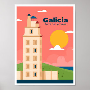 Galicien Spanien Art Vintage Reise Illustration Poster