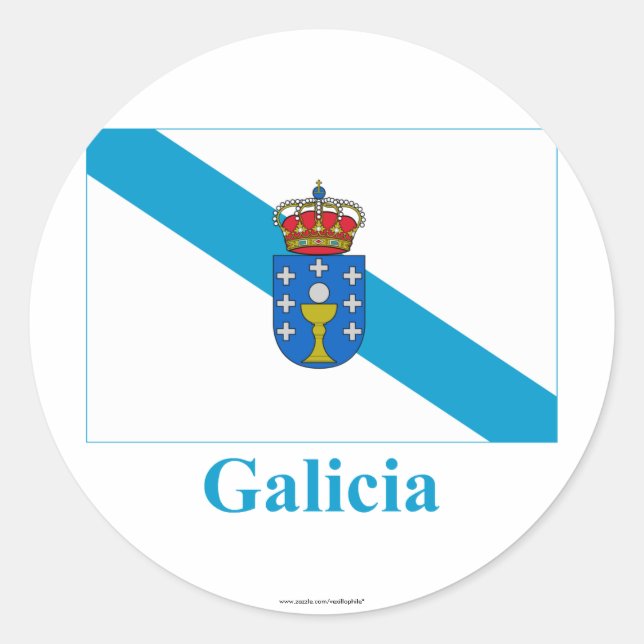 Galicienflagge mit Namen Runder Aufkleber (Vorderseite)