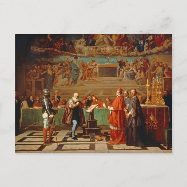 Galileo Galilei (1564-1642) vor Mitgliedern der Postkarte (Vorderseite)
