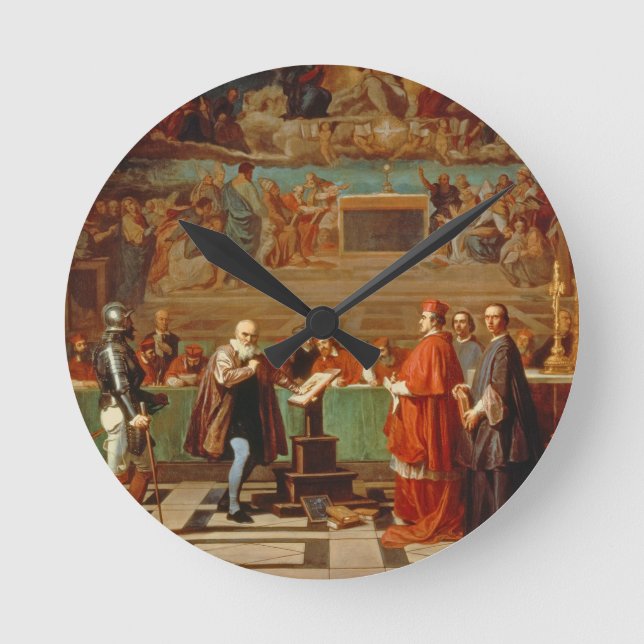Galileo Galilei (1564-1642) vor Mitgliedern der Runde Wanduhr (Vorderseite)
