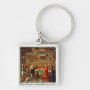 Galileo Galilei (1564-1642) vor Mitgliedern von Schlüsselanhänger