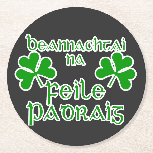 Gälischer St. Patrick's Day  Runder Pappuntersetzer (Vorderseite)