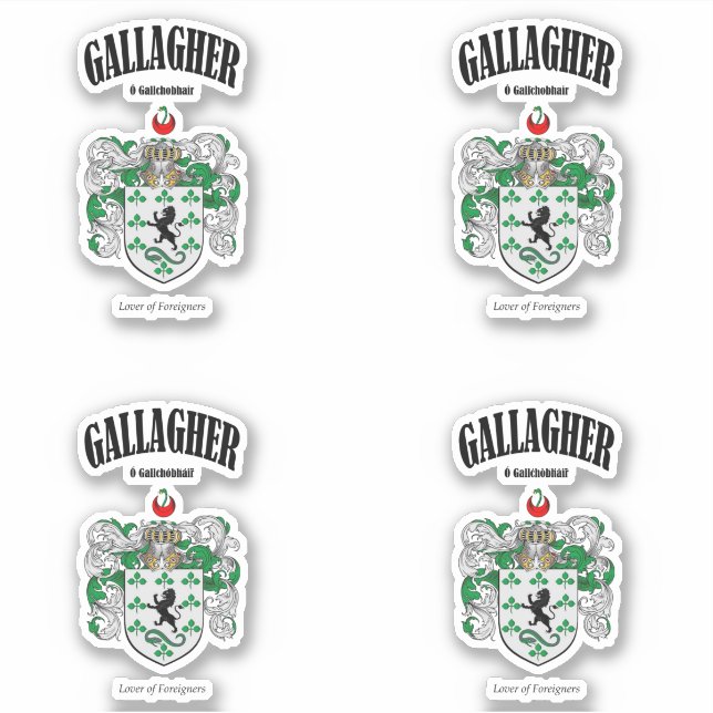 Gallagher Wappen Irish Translation & Meaning (x4) Aufkleber (Vorderseite)