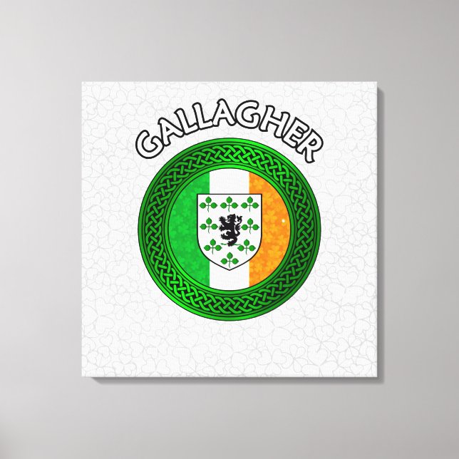 Gallagher Wappen & keltischer Knoten auf Kleeblatt Leinwanddruck (Vorderseite)