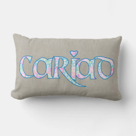 Gallois Floral Texte Cariad avec Coussin de Heart 