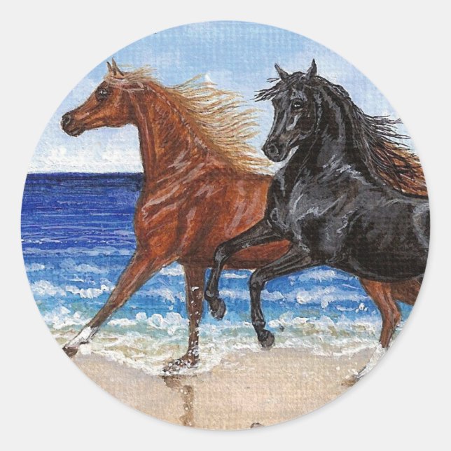Gallop Beach Arabian Pferdeaufkleber Runder Aufkleber (Vorderseite)