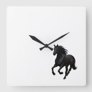Gallop: Schwarze Pferderauer Uhr" Quadratische Wanduhr