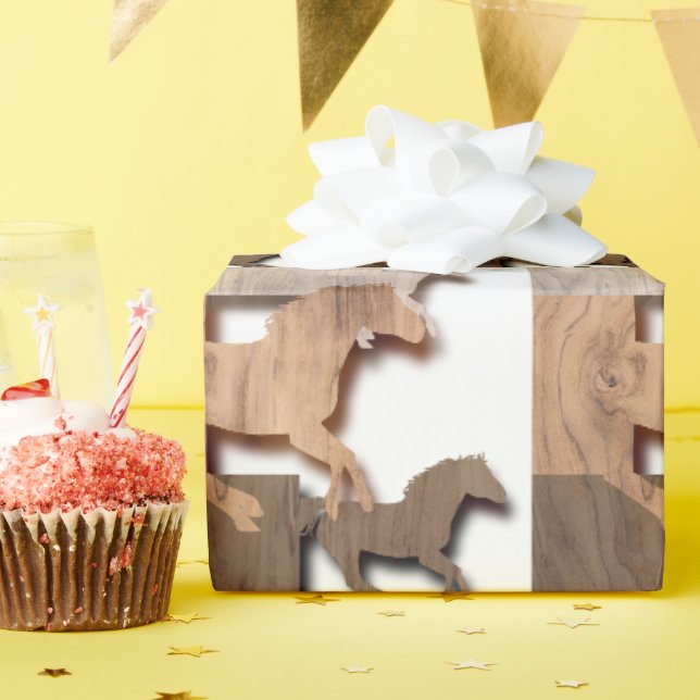 Gallopierpferde Silhouetten aus Holz Geschenkpapier (Geburtstagsparty)