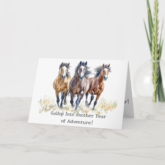 Galloping Adventure Mustang Horses Birthday Card Dankeskarte (Vorderseite)