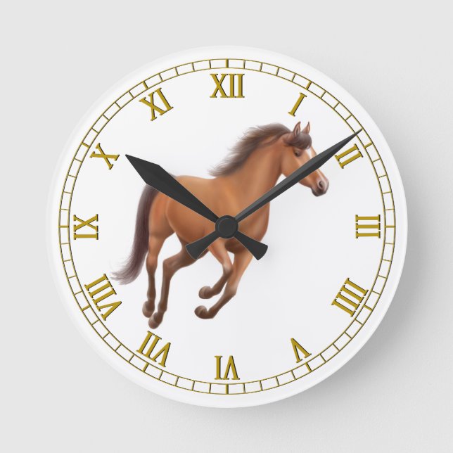 Galloping Bay Horse Wall Clock Runde Wanduhr (Vorderseite)