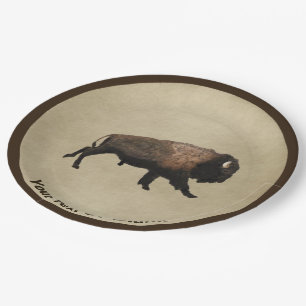Galloping Bison auf altes Papier Pappteller