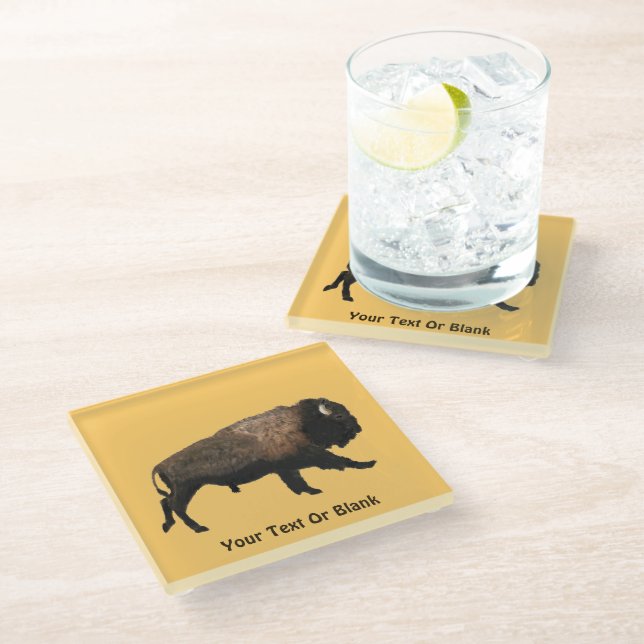 Galloping Bison Glasuntersetzer (Schrägansicht)